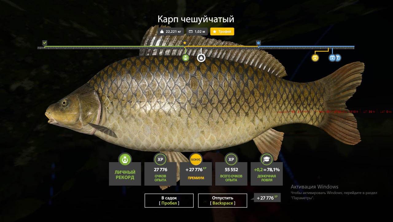 Улов (Карп чешуйчатый) на #трофей_rf4map в RF4