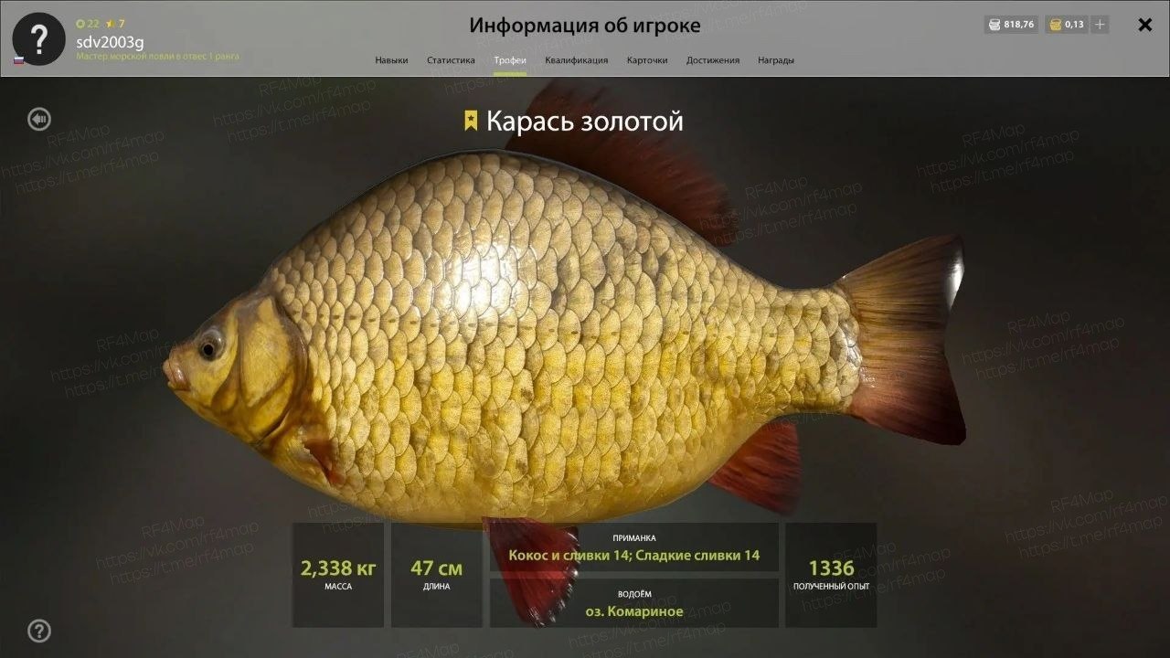 Улов (Карась золотой, Карась серебряный, Разнорыбица) на трофей в RF4