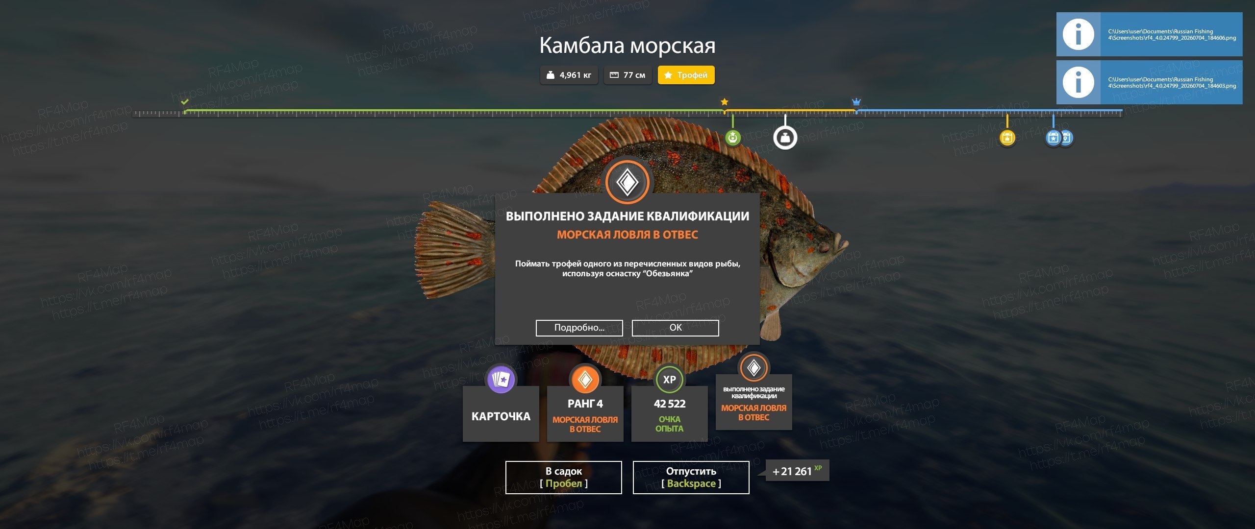 Улов (Камбала морская) на трофей в RF4