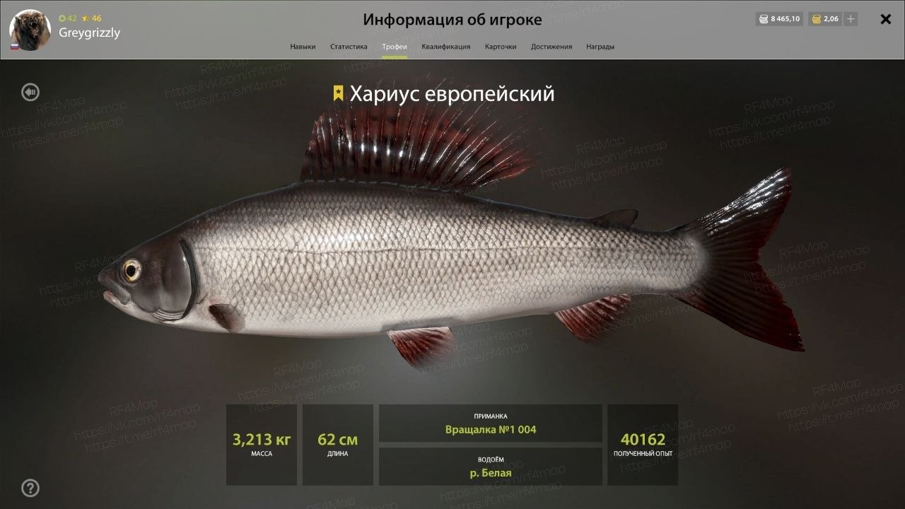 Улов (Хариус европейский) на трофей в RF4